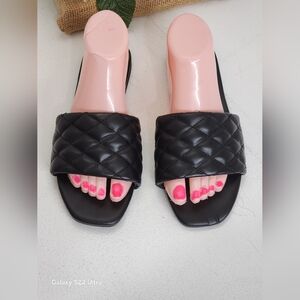 Black Quilted Slide Sandals